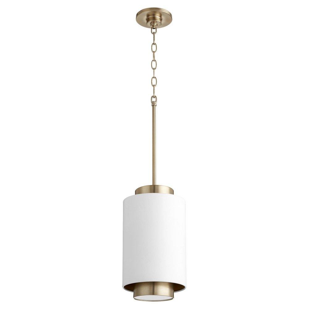 Quorum International Studio White/Aged Brass 8 in. 100W 1-Light Medium E-26 Incandescent Pendant 