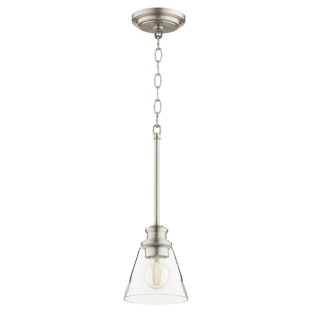 Quorum International Satin Nickel 6 in. 100W 1-Light Medium E-26 Incandescent Clear Seeded Glass Pendant 