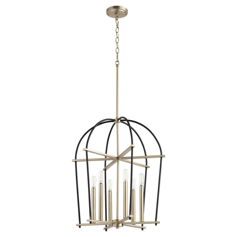 Quorum International Noir/Aged Brass 60W 6-Light Candelabra E-12 Incandescent Chandelier 