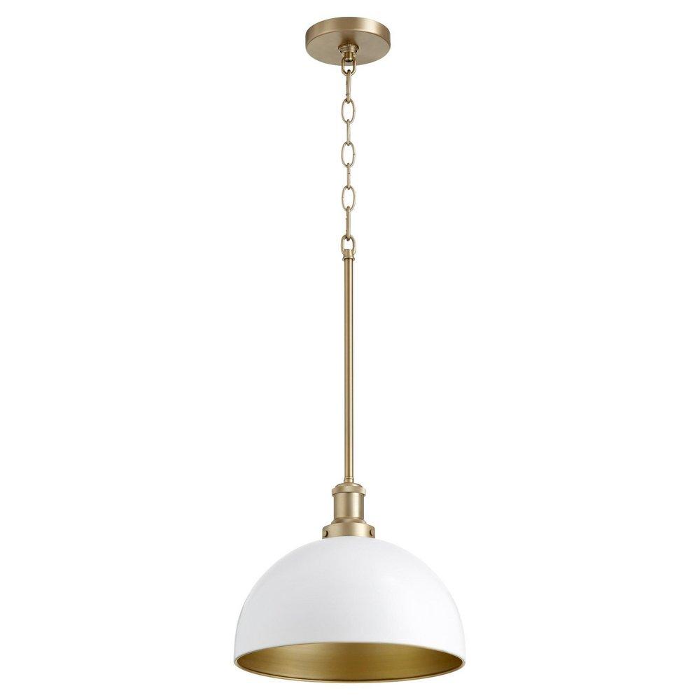 Quorum International Studio White/Aged Brass 100W 1-Light Medium E-26 Clear Glass Pendant 