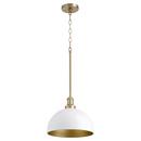 100W 1-Light Medium E-26 Clear Glass Pendant in Studio White with Aged Brass