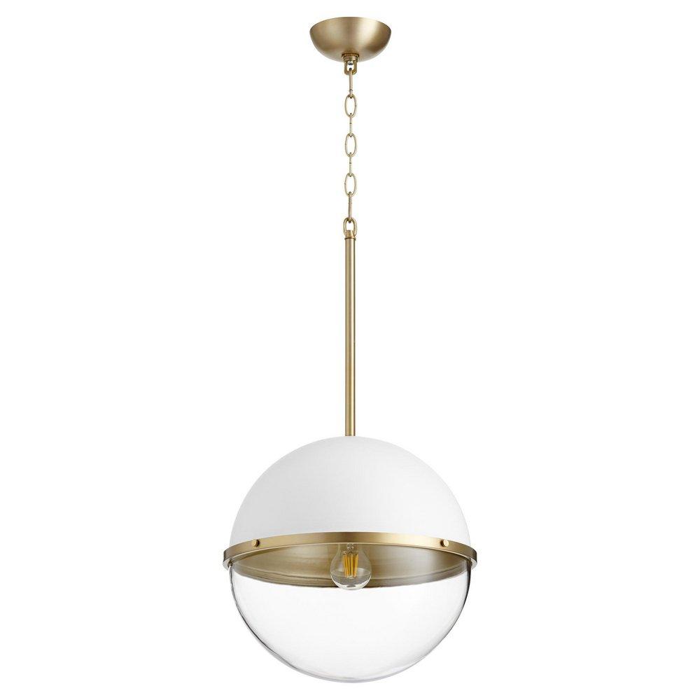 Quorum International Studio White/Aged Brass 14-3/4 in. 60W 1-Light Medium E-26 Incandescent Clear Glass Pendant 