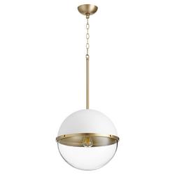 14-3/4 in. 60W 1-Light Medium E-26 Incandescent Clear Glass Pendant in Studio White with Aged Brass
