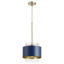 10-1/2 in. 100W 1-Light Medium E-26 Incandescent Clear Glass Pendant in Aged Brass with Blue