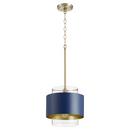 Quorum International Aged Brass/Blue 10-1/2 in. 100W 1-Light Medium E-26 Incandescent Clear Glass Pendant 