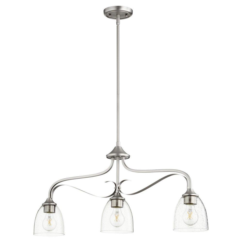 Quorum International Satin Nickel 100W 3-Light Medium E-26 Incandescent Clear Seeded Glass Island Light 