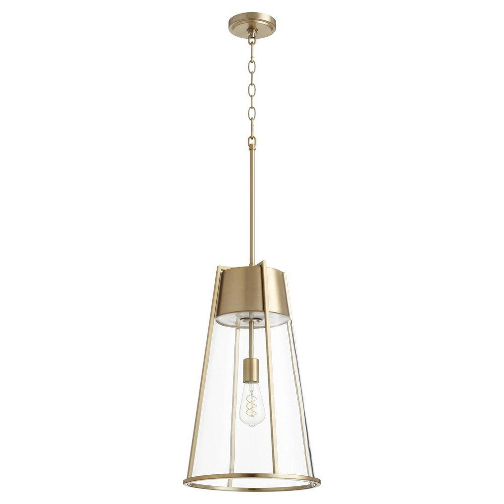 Quorum International Aged Brass 13 in. 100W 1-Light Medium E-26 Incandescent Clear Glass Pendant 