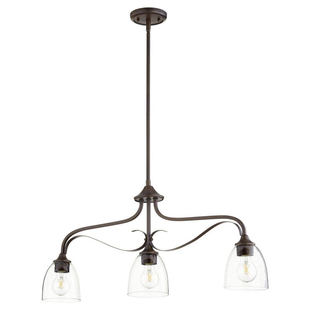 Quorum International Oiled Bronze 100W 3-Light Medium E-26 Incandescent Clear Seeded Glass Island Light 