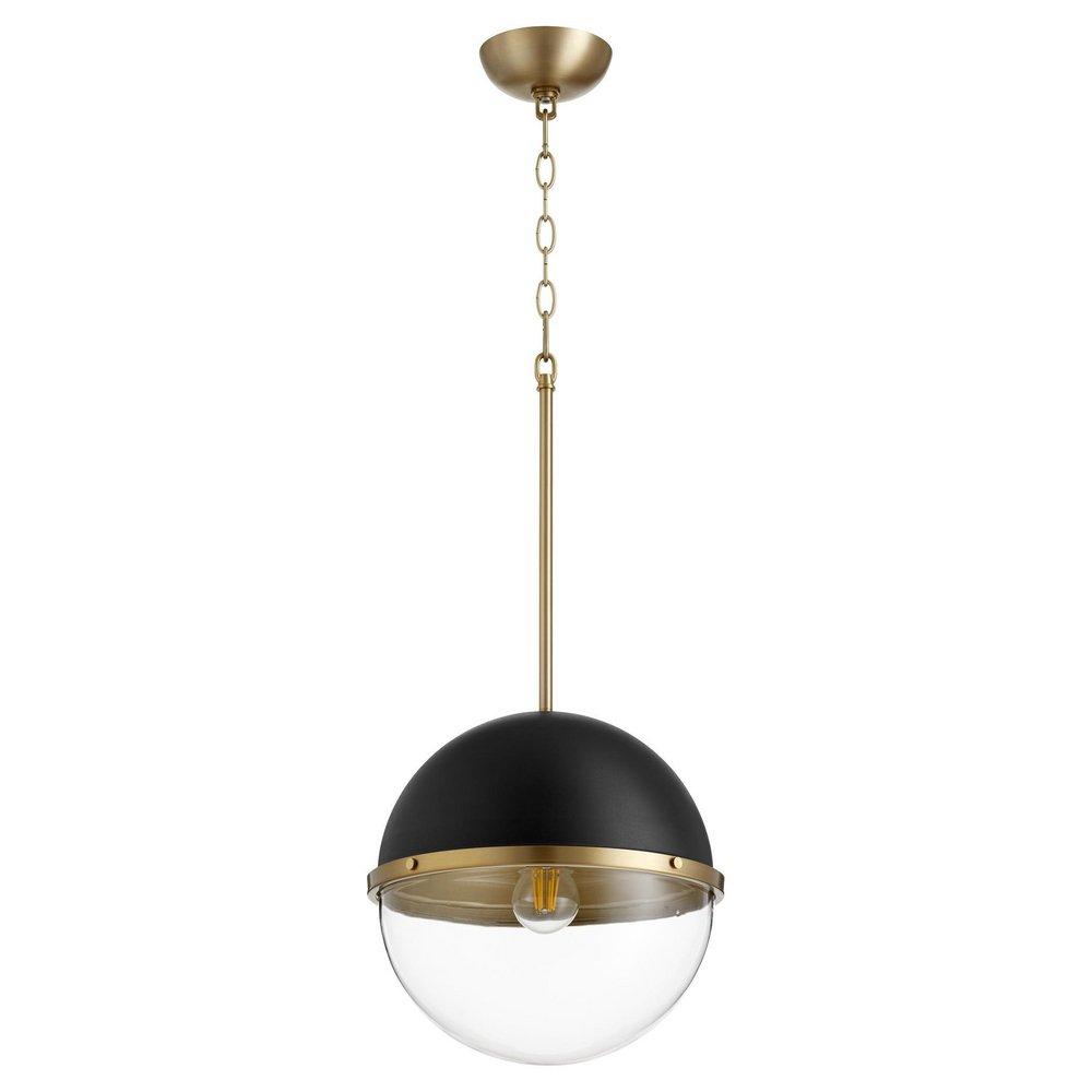 Quorum International Noir/Aged Brass 12-3/4 in. 60W 1-Light Medium E-26 Incandescent Clear Glass Pendant 