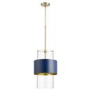 12 in. 100W 1-Light Medium E-26 Incandescent Clear Glass Pendant in Aged Brass with Blue