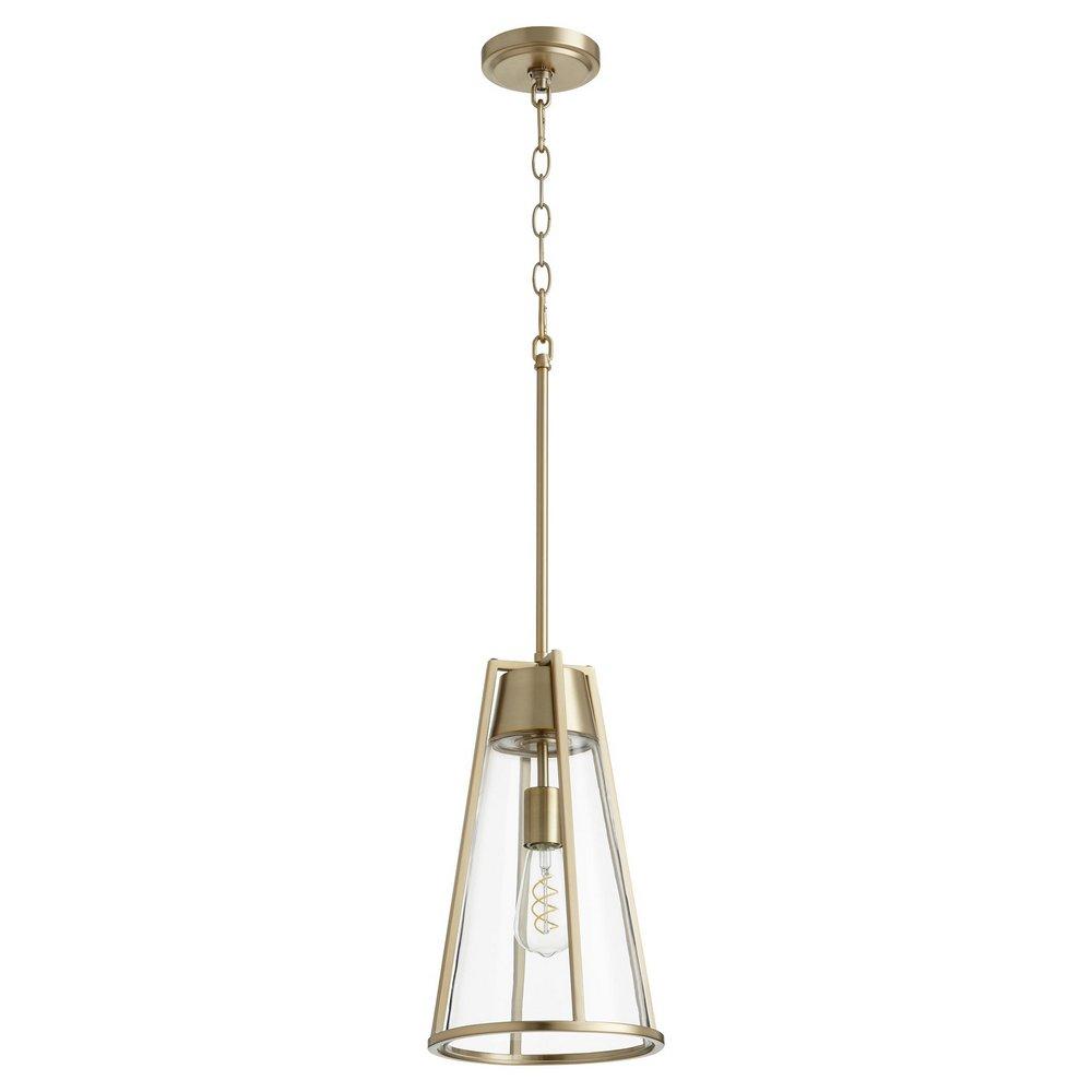 Quorum International Aged Brass 9 in. 100W 1-Light Medium E-26 Incandescent Clear Glass Pendant 