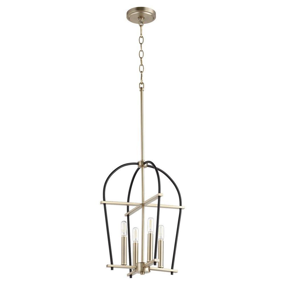 Quorum International Noir/Aged Brass 60W 4-Light Candelabra E-12 Incandescent Chandelier 