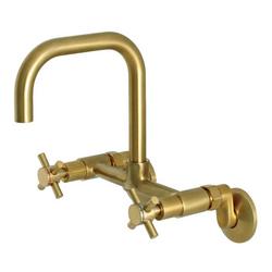 Two Handle Bridge Kitchen Faucet in Brushed Brass