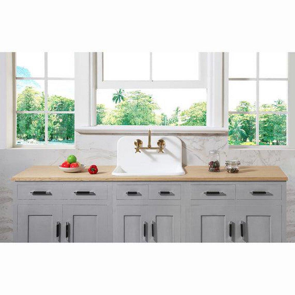 Kingston Brass Brushed Brass Two Handle Bridge and Widespread Kitchen Faucet 