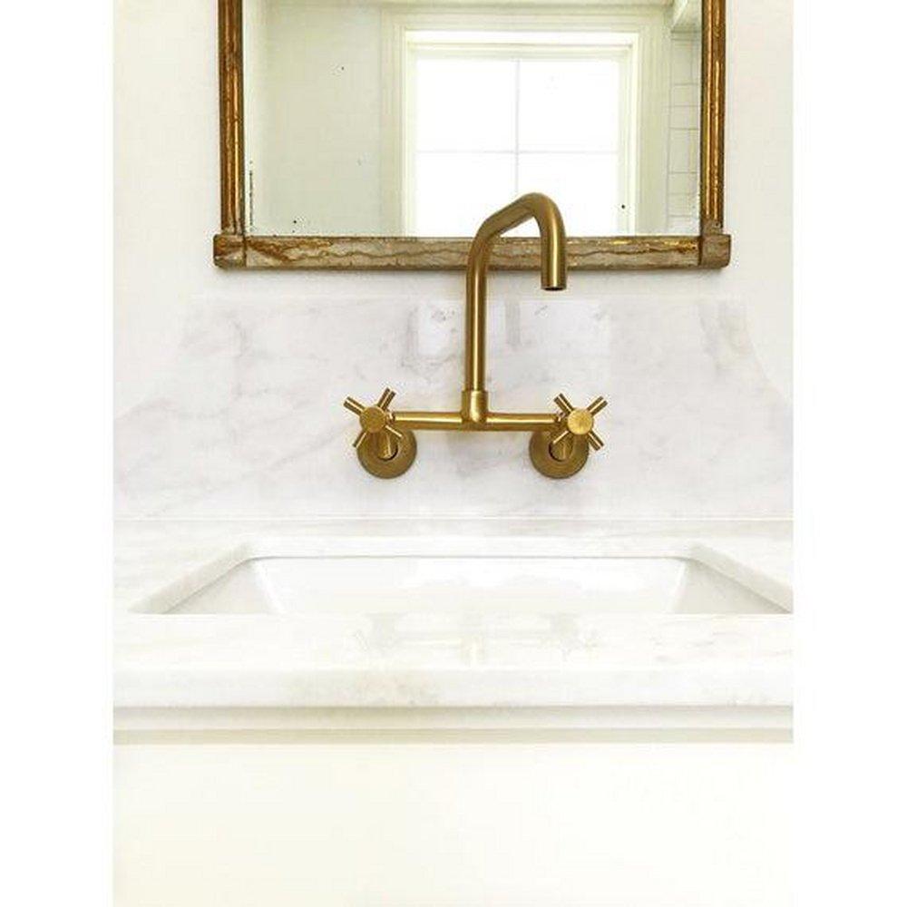Kingston Brass Brushed Brass Two Handle Bridge and Widespread Kitchen Faucet 