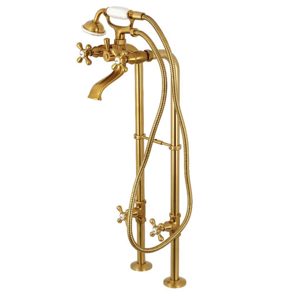 Kingston Brass Brushed Brass Three Handle Cross Floor Mount Filler 