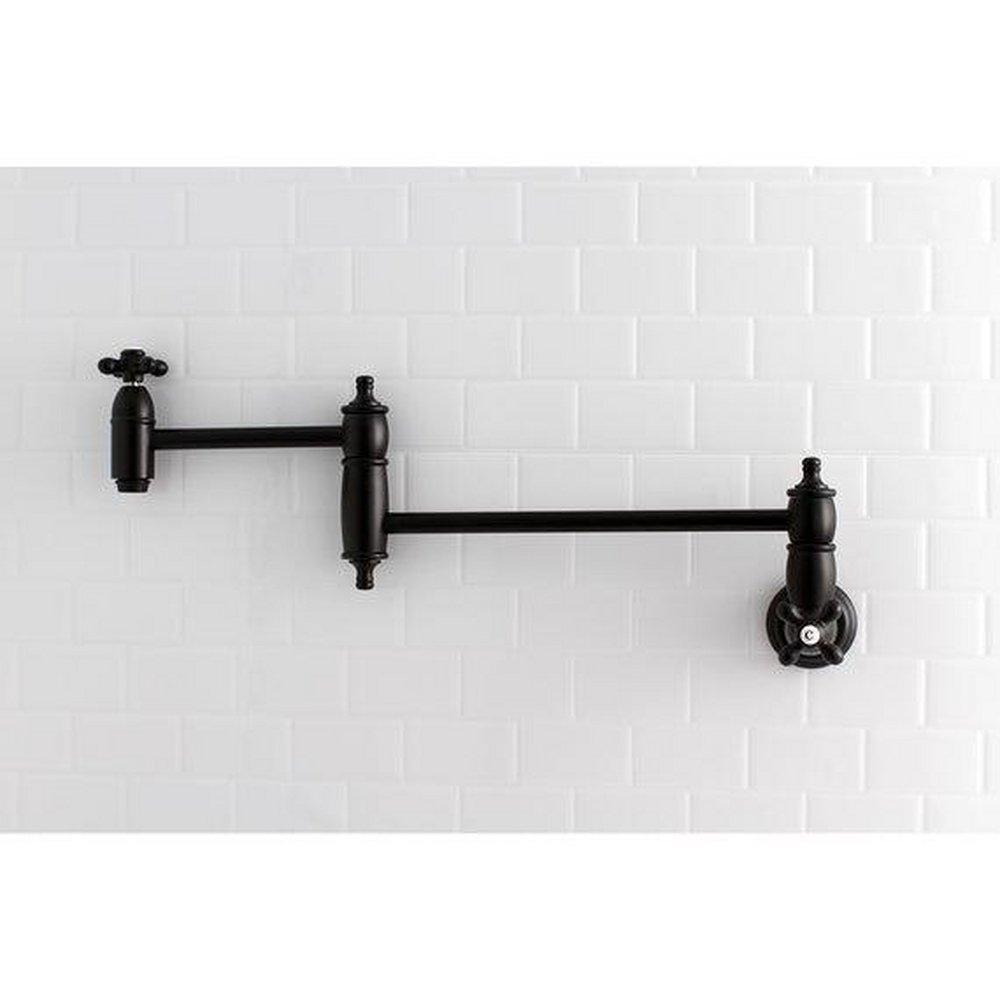 Restoration 1.8 GPM Wall Mounted Double Handle Kitchen Pot Filler with Metal Handles 