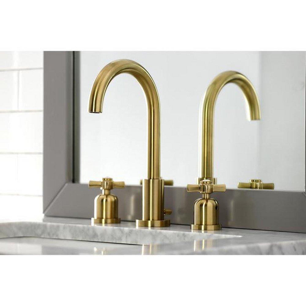 Kingston Brass Brushed Brass Two Handle Widespread Bathroom Sink Faucet 