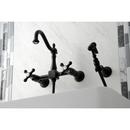 Heritage 1.8 GPM Wall Mounted Widespread Kitchen Faucet with Side Spray and Cross Handles 