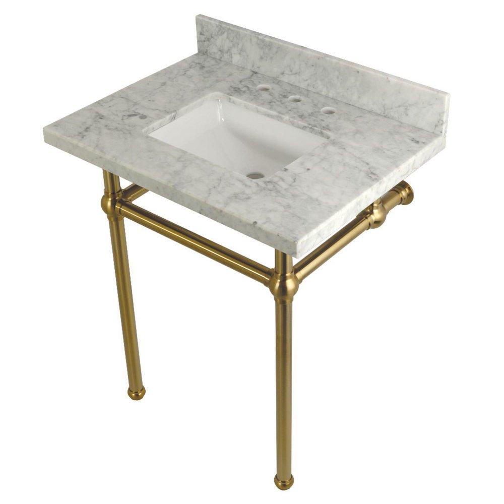 Templeton 30" Wall Mounted Marble Lavatory Console with Brass Pedestal 