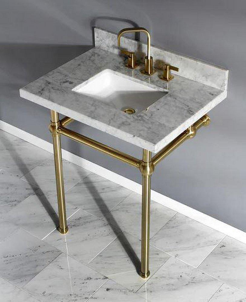 Templeton 30" Wall Mounted Marble Lavatory Console with Brass Pedestal 