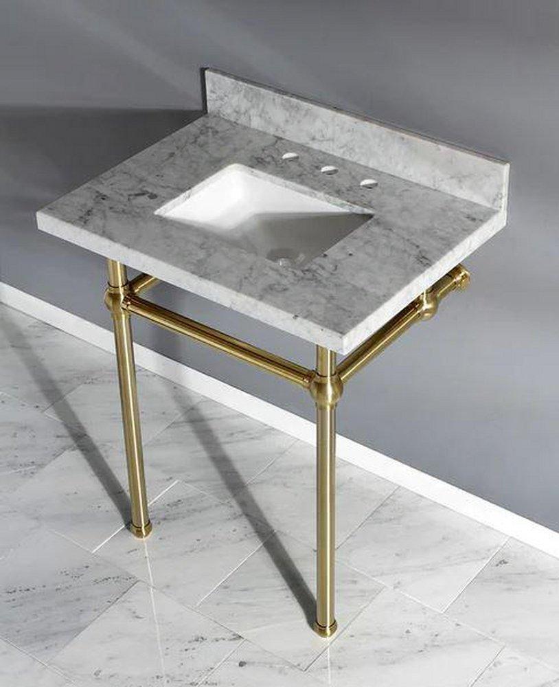 Kingston Brass Carrara Marble/Brushed Brass Consoles Bathroom Sink 