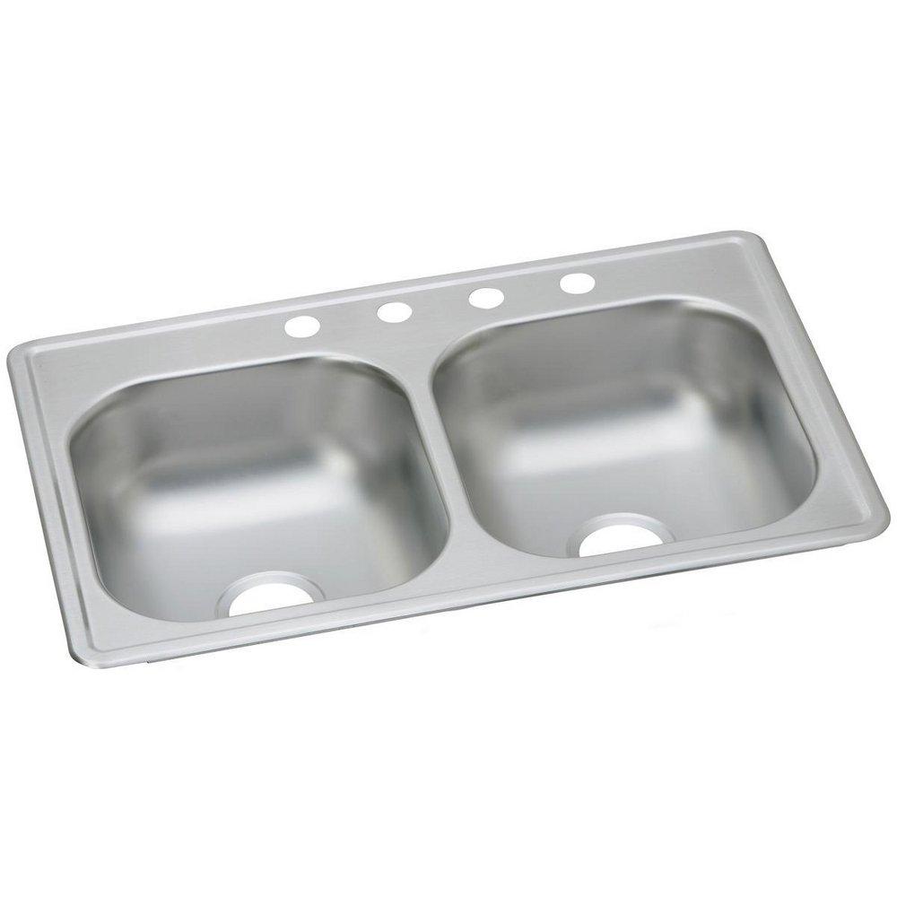 Dayton Satin 33 x 19 in. Stainless Steel Double Bowl Drop-in Kitchen Sink in Satin 
