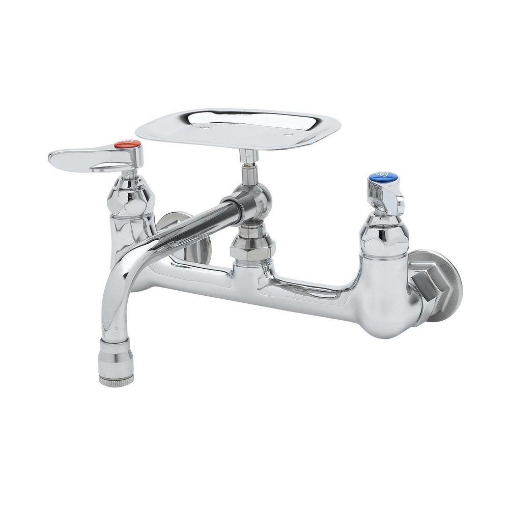 T&S Brass Polished Chrome 2-Hole Wall Mount Swing Mixing Faucet with Double Lever Handle 