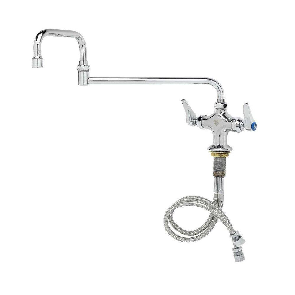 T&S Brass Polished Chrome 1-Hole Deckmount Swivel Double Pantry Faucet with Double Lever Handle 