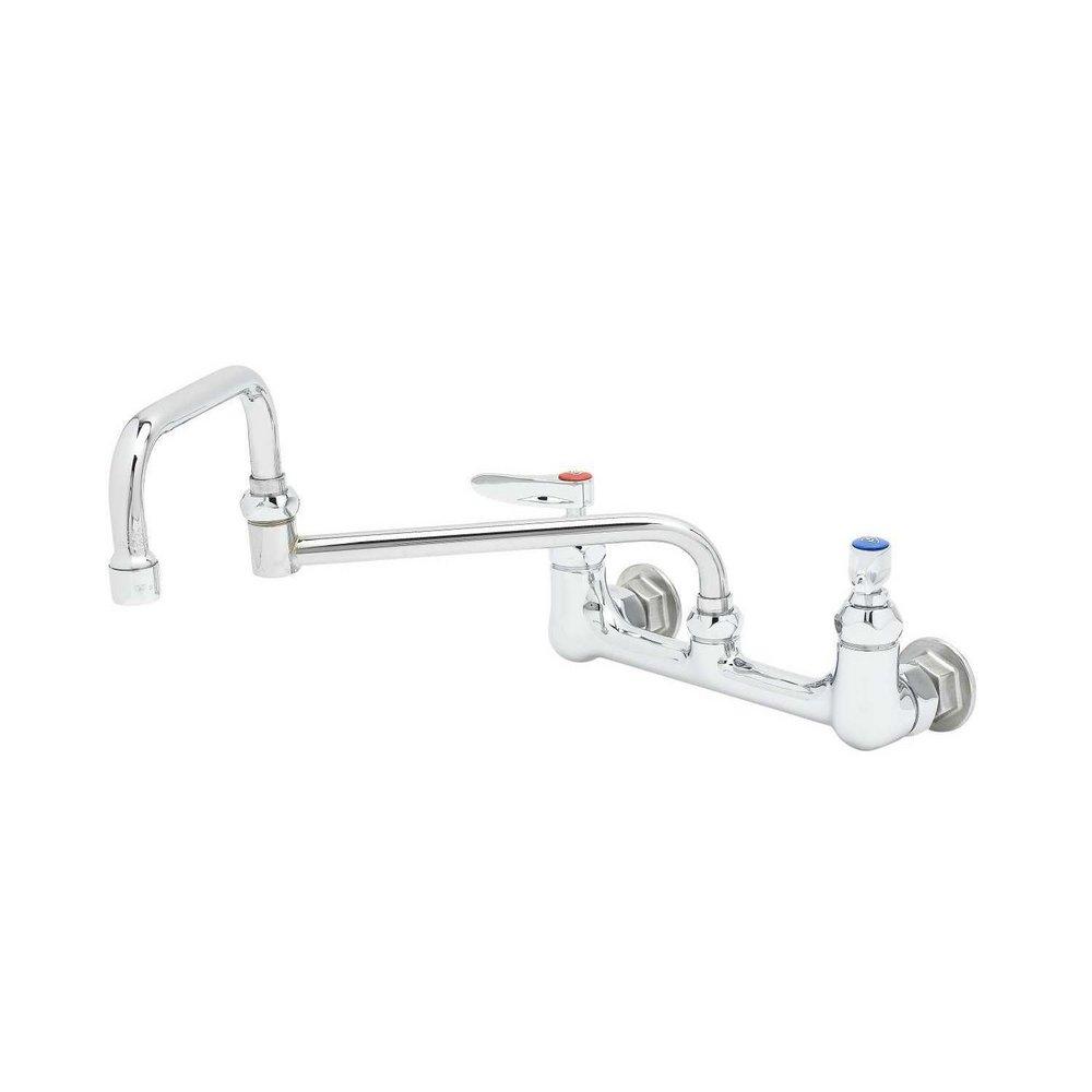 T&S Brass Polished Chrome Two Handle Lever Wall Mount Food Service Faucet 