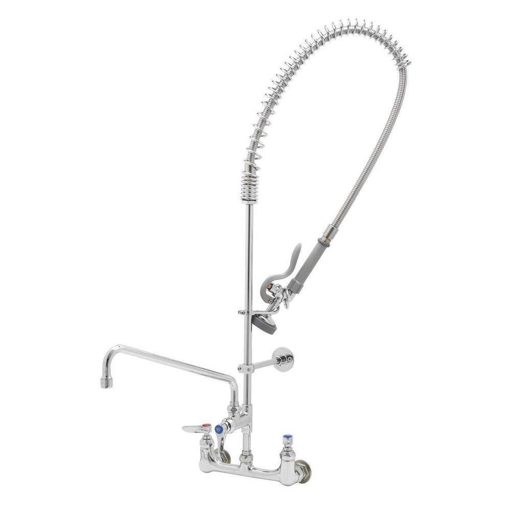 T&S Brass Chrome Plated 2-Hole Double Lever Handle Wall Mount Centerset Commercial Faucet 