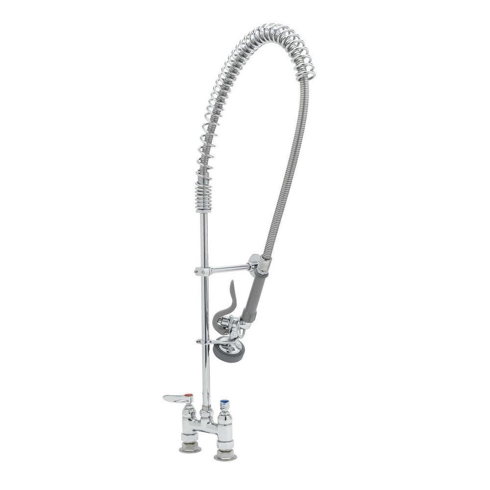 T&S Brass Polished Chrome Two Handle Lever Deck Mount Food Service Faucet 