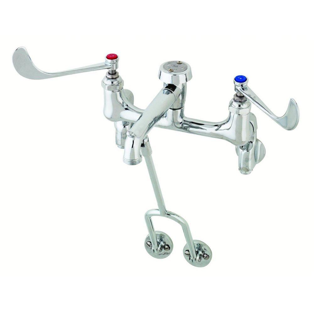 T&S Brass Polished Chrome Two Wristblade Handle Wall Mount Service Faucet 