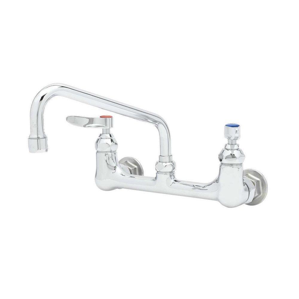 T&S Brass Polished Chrome Two Handle Lever Wall Mount Faucet 