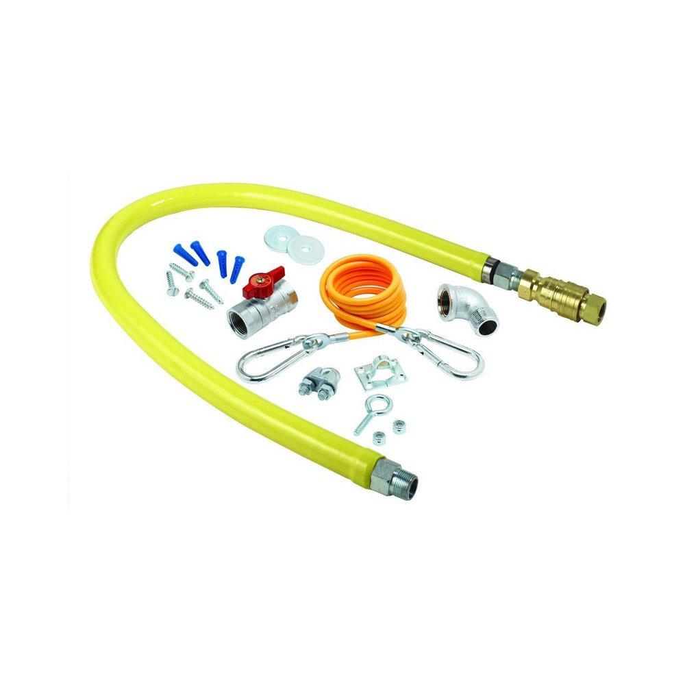 T&S Brass Yellow 1 in. NPT x 36 in. Gas Hose with Quick Disconnect Installation Kit 