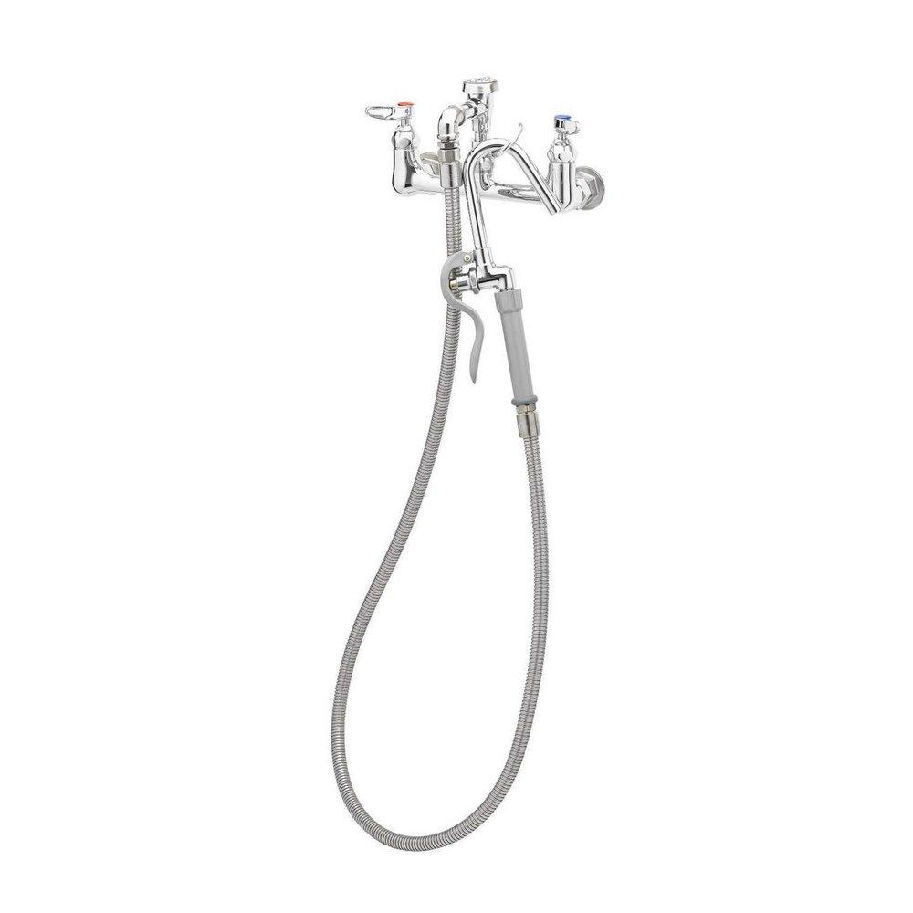 T&S Brass Polished Chrome Pot Filler with Double Lever Handle and Self Closing Hook Nozzle 