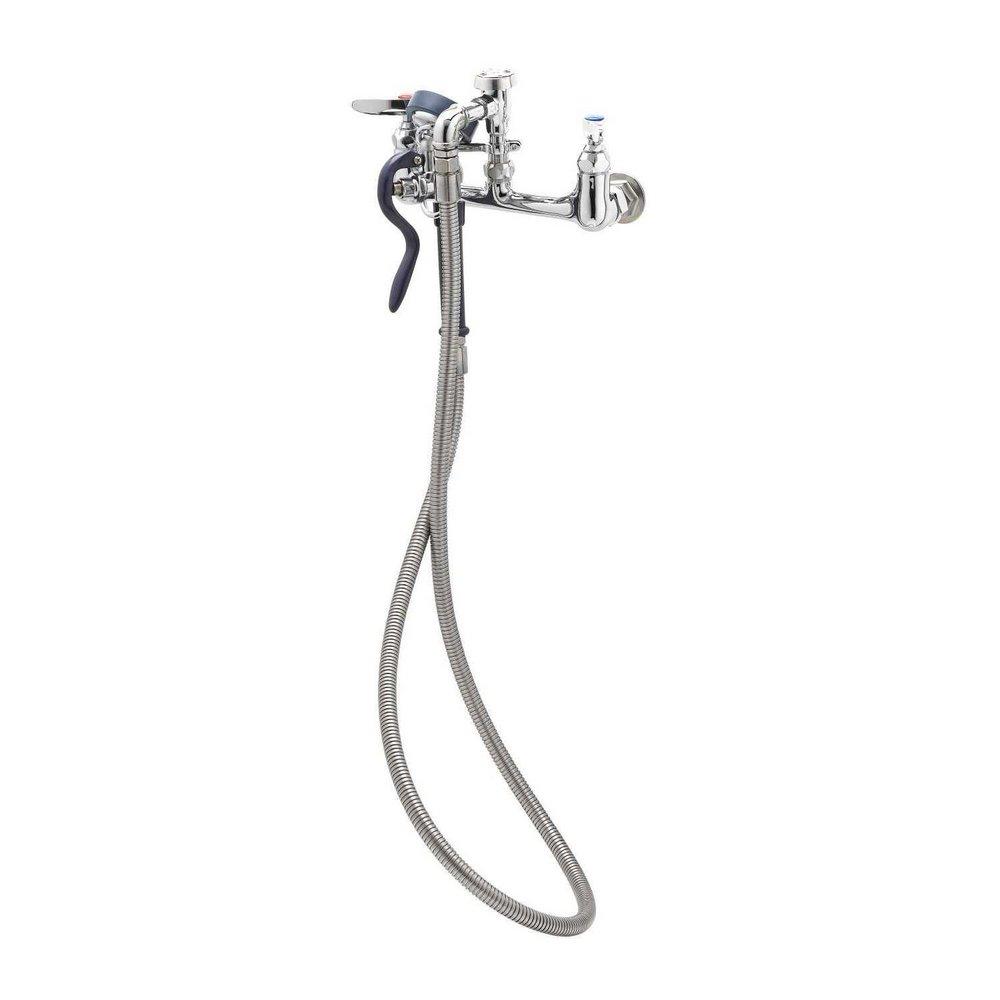 T&S Brass Polished Chrome Plated Pre-Rinse Faucet with Spray and Double Lever Handle 