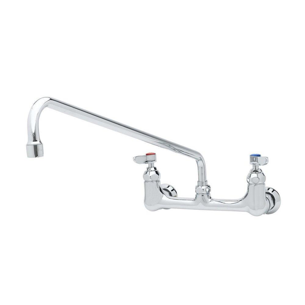 T&S Brass Polished Chrome 23.09 gpm 2 Hole Wall Mount Institutional Sink Faucet with Double Lever Handle and EE Inlet 