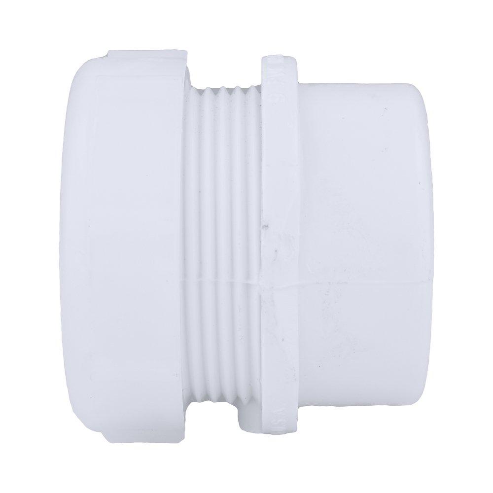 White PVC DWV Male Trap Adapter with Washer & Polyethylene Nut 