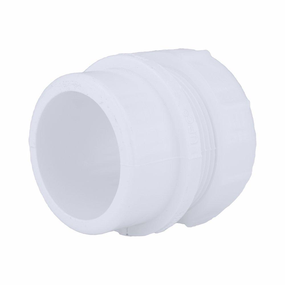 White PVC DWV Male Trap Adapter with Washer & Polyethylene Nut 
