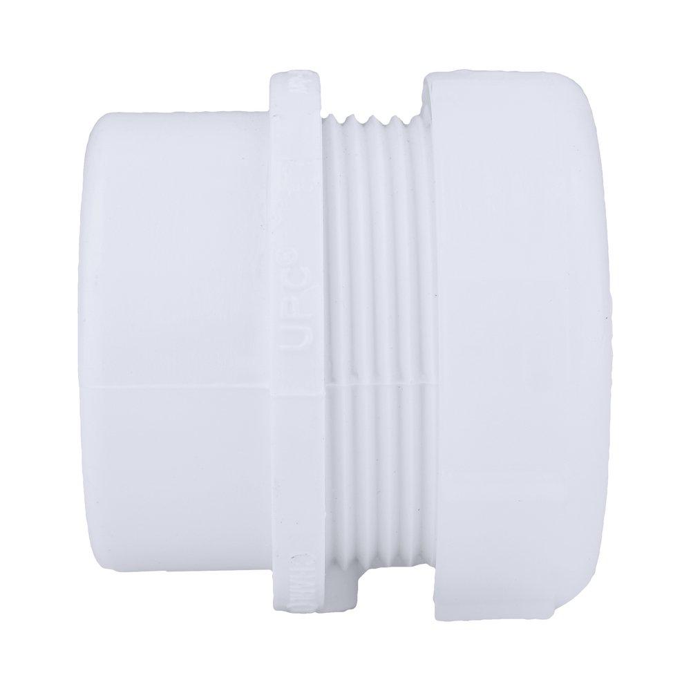 White PVC DWV Male Trap Adapter with Washer & Polyethylene Nut 