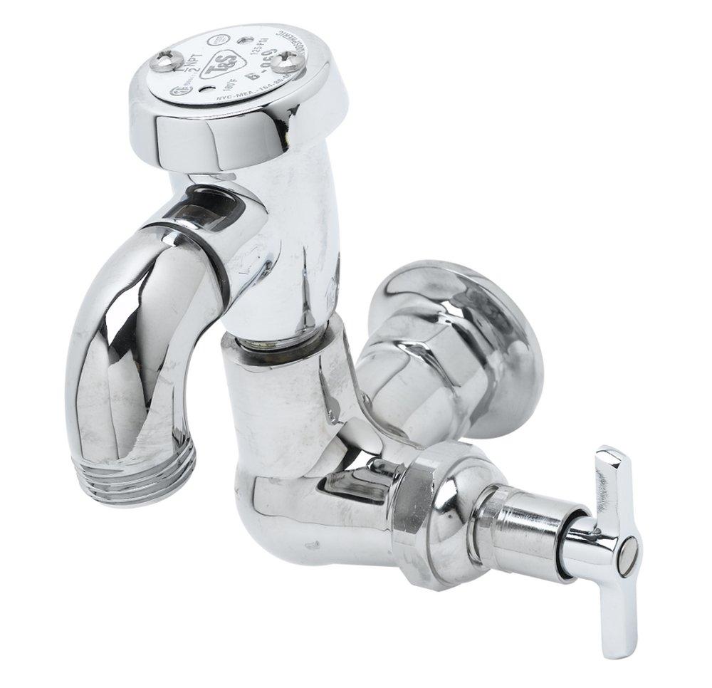 T&S Brass Chrome Plated Single Cross Handle Wall Mount Service Faucet 