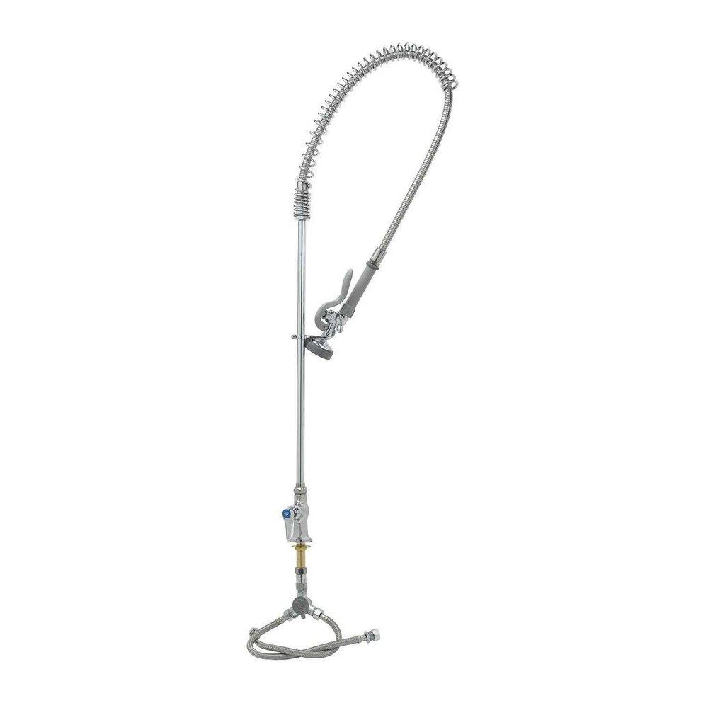 T&S Brass Polished Chrome Plated Deckmount Pre-Rinse Unit with Spring Action and Flex Hose 