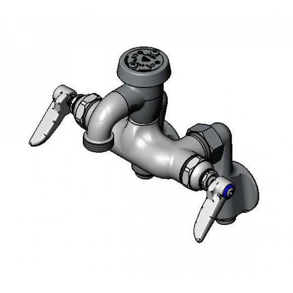 T&S Brass Chrome Plated Two Lever Handle Wall Mount Service Faucet 