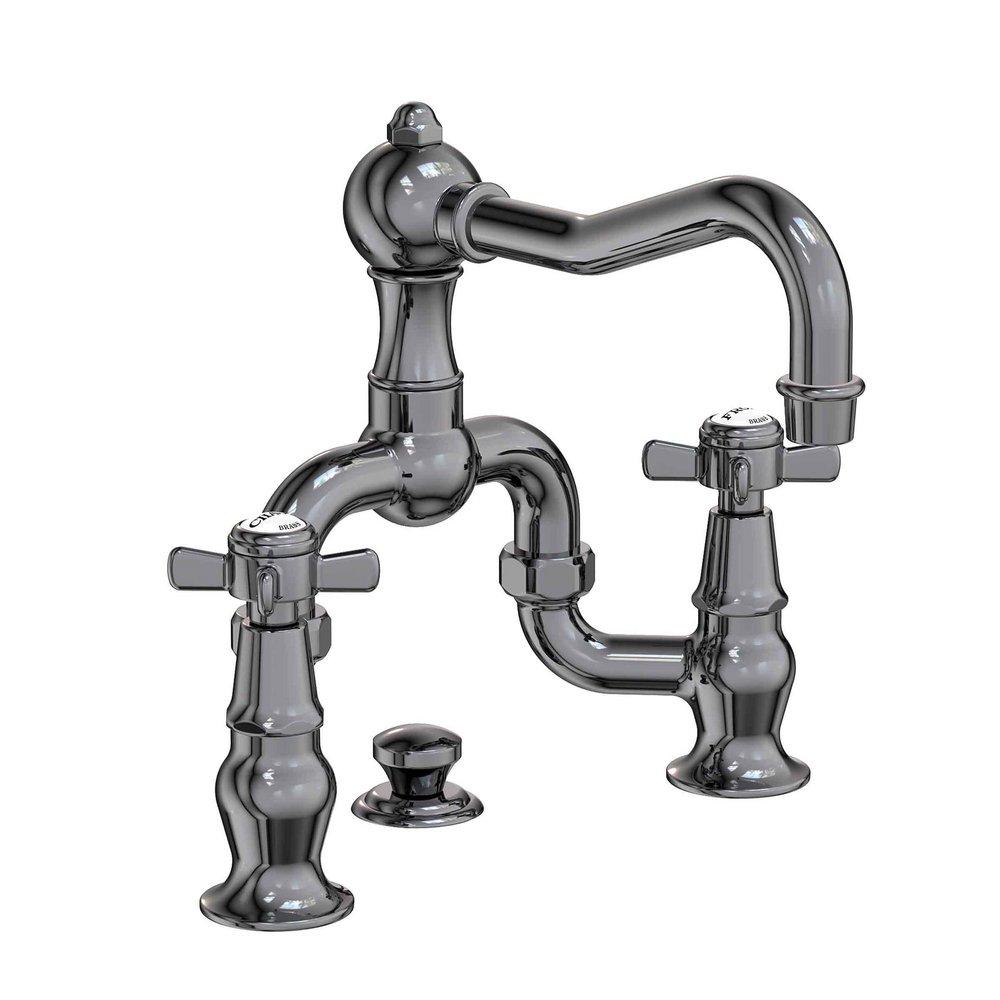 Newport Brass Midnight Chrome Bridge Bathroom Sink Faucet with Double Cross Handle 
