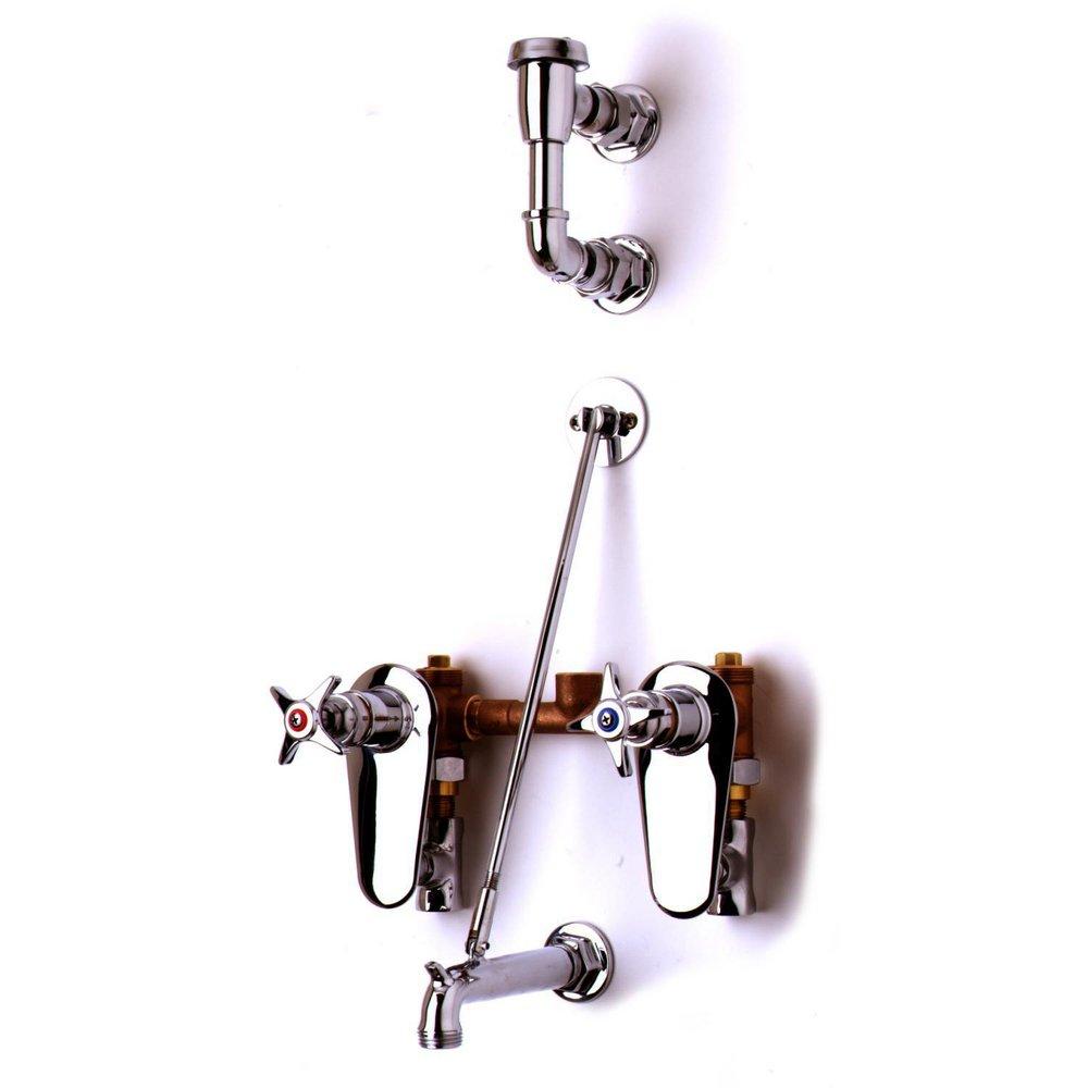 T&S Brass Polished Chrome Two Cross Handle Wall Mount Service Faucet 