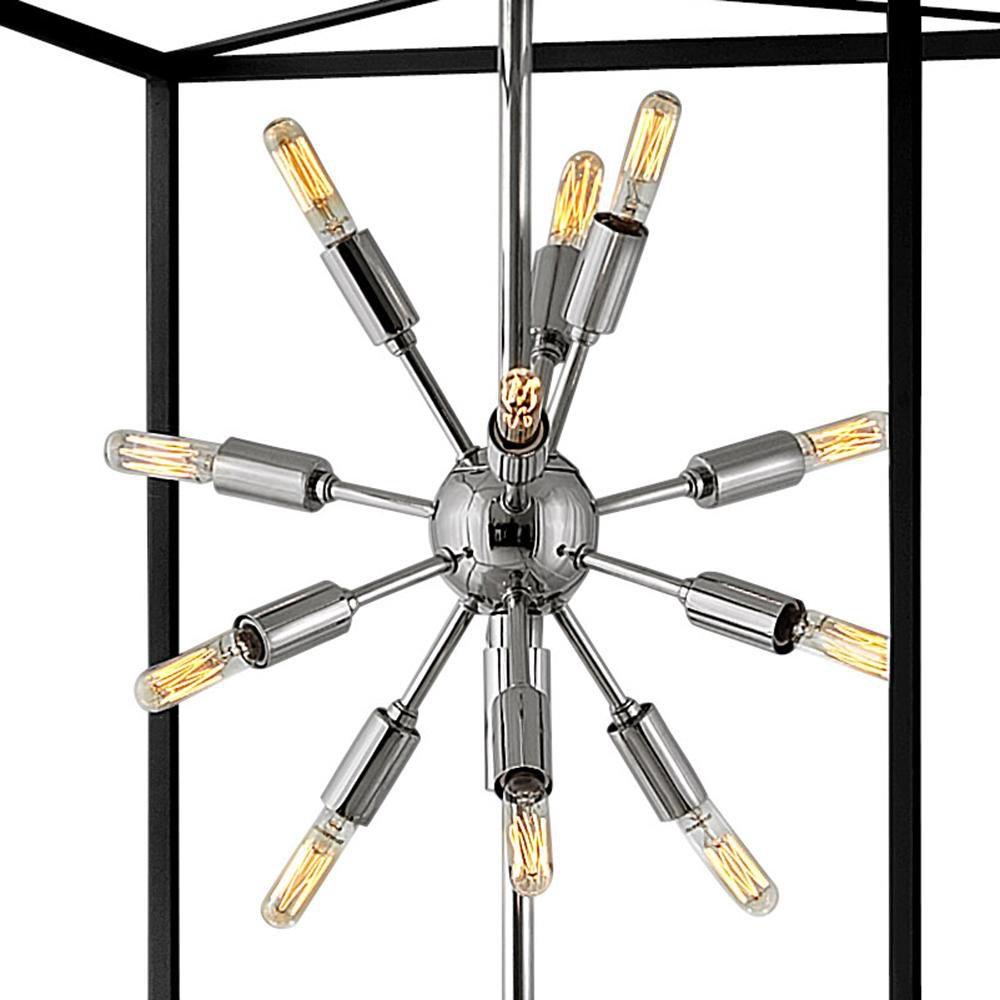 SOME VIEWS ARE BETTER THAN OTHERS. THE STRIKING AROS PENDANT SHOWCASES A PROVOCATIVE MID-CENTURY MODERN STARBURST CLUSTER IN A LUXURIOUS WARM BRASS FINISH FRAMED BY AN ARTICULATING, ANGULAR CAGE IN PR 