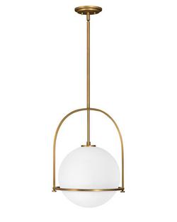 16 in. Wide Pendant with Etched Opal Glass in Heritage Brass