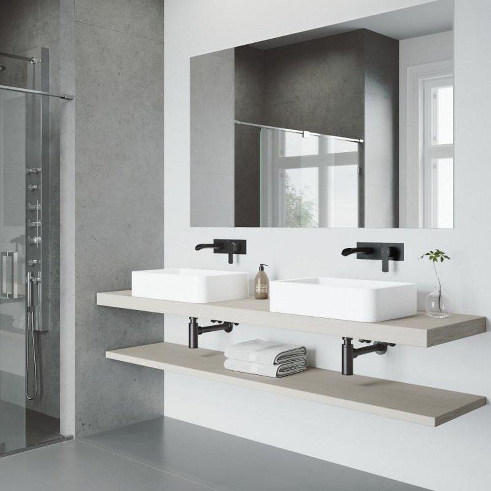 Petunia 22-3/4" Matte Stone? Vessel Bathroom Sink with Cornelius Matte Black 1.2 GPM Wall Mounted Ba 