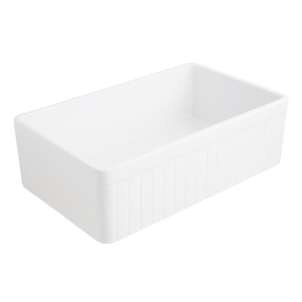 Signature Hardware White/Grey Tuscany Motif 32-3/4 x 20 in. Fireclay Single Bowl Farmhouse Kitchen Sink 